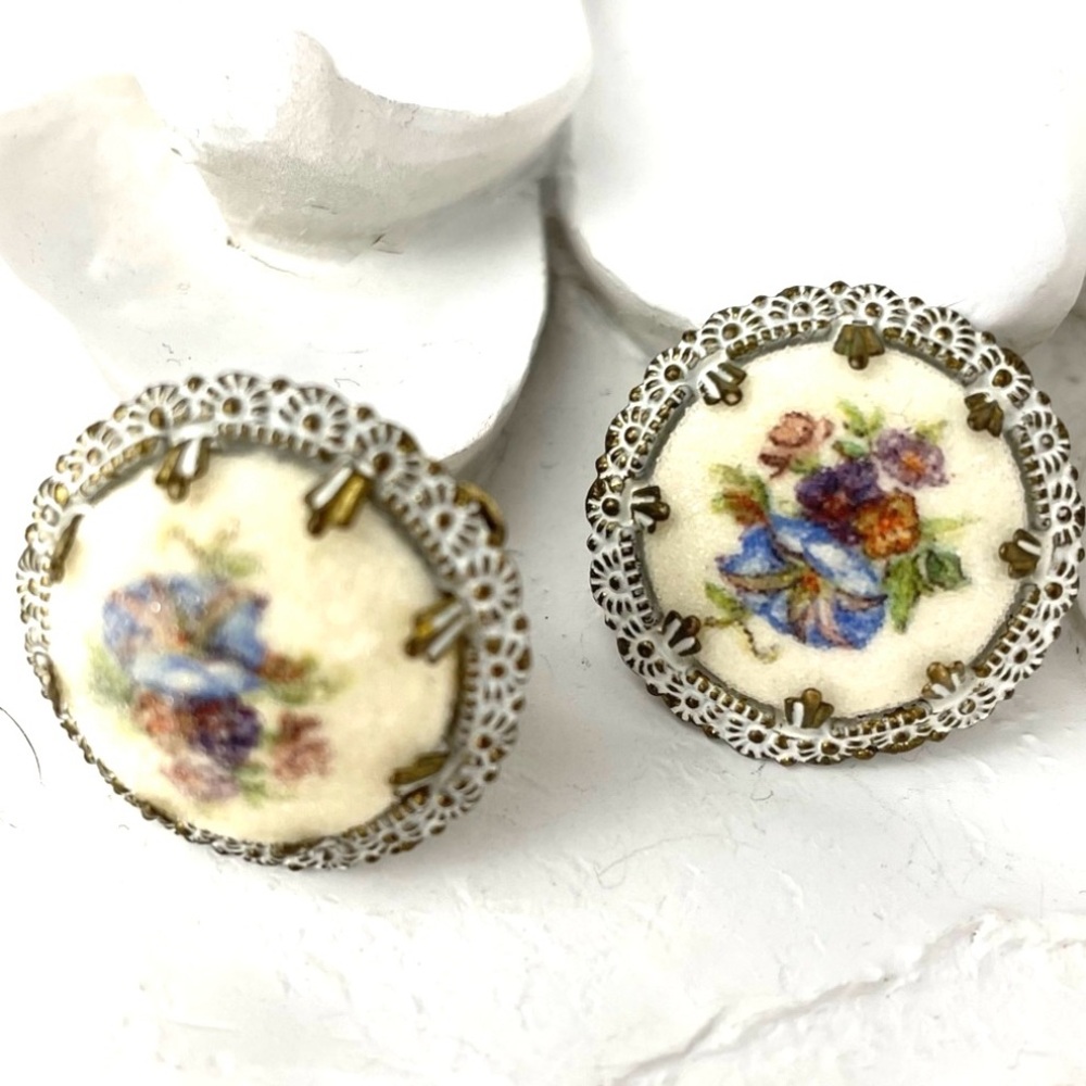 Floral Western Germany Sugared Clip-On Earrings